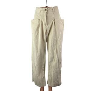 Zacro Women's Beige Corduroy High Rise Wide Leg Baggy Trousers Pants Size S